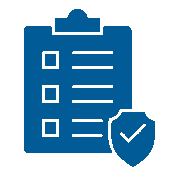 Clipboard with checklist and shield icon symbolizing security.
